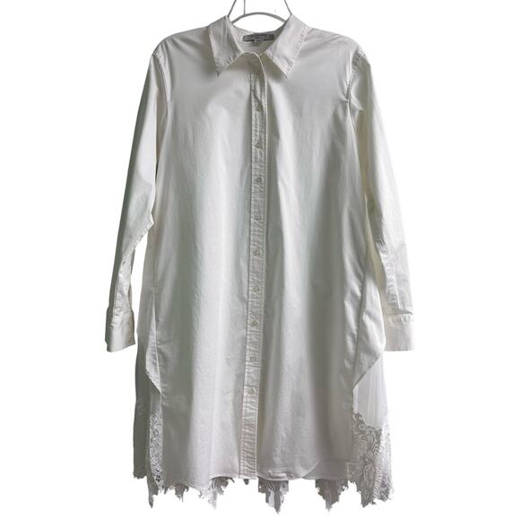 ALLSAINTS Iris Lace Cotton Blend Button Up White Shirt Dress Size M - Picture 1 of 12